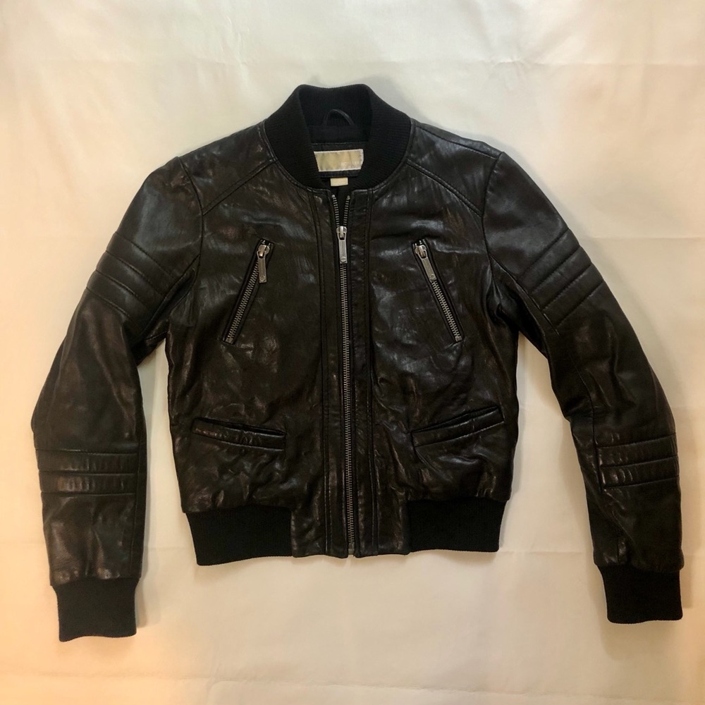 Gorgeous Michael Kors Black Leather Bomber Jacket